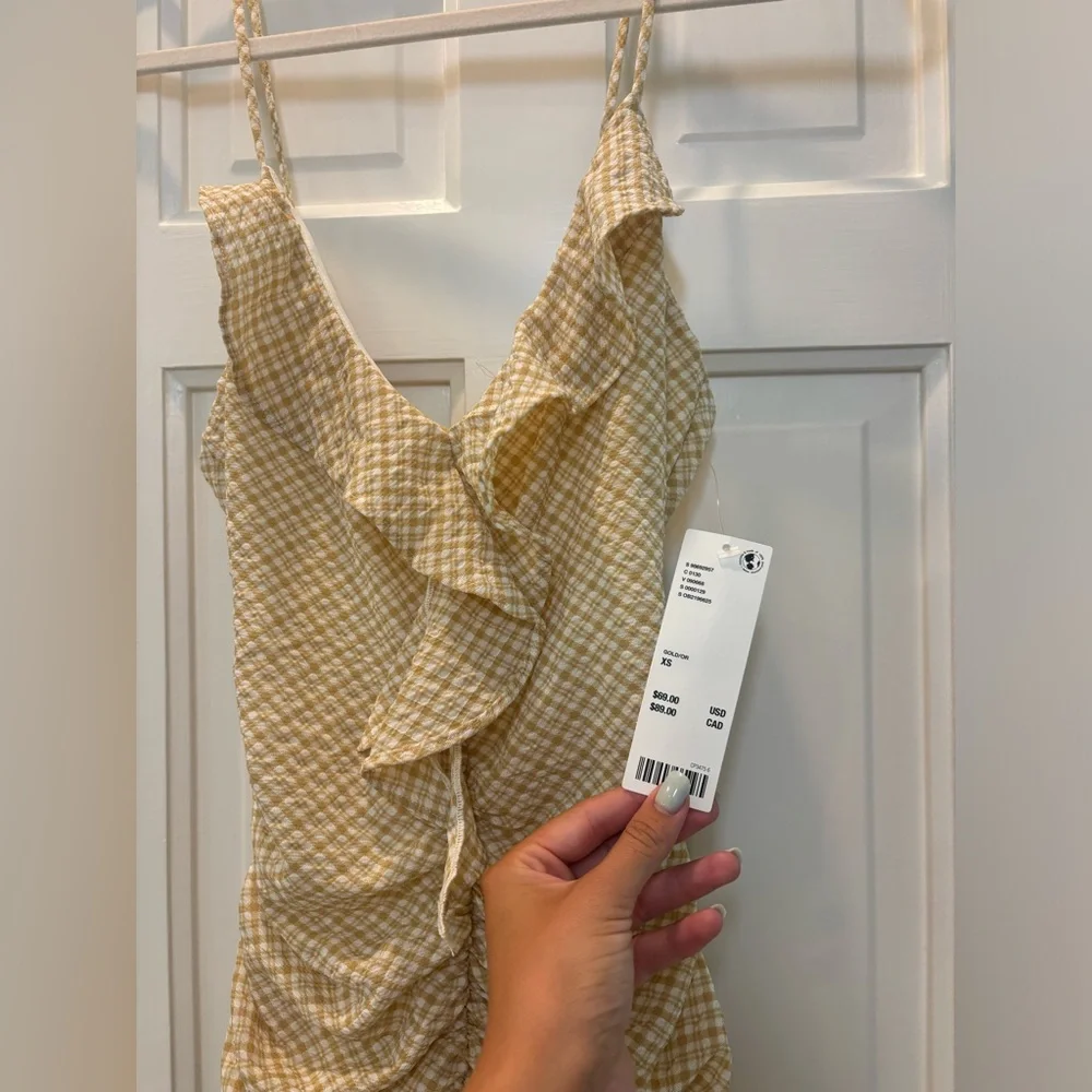 Tan Gingham Ruffle Dress - Picture 2 of 3